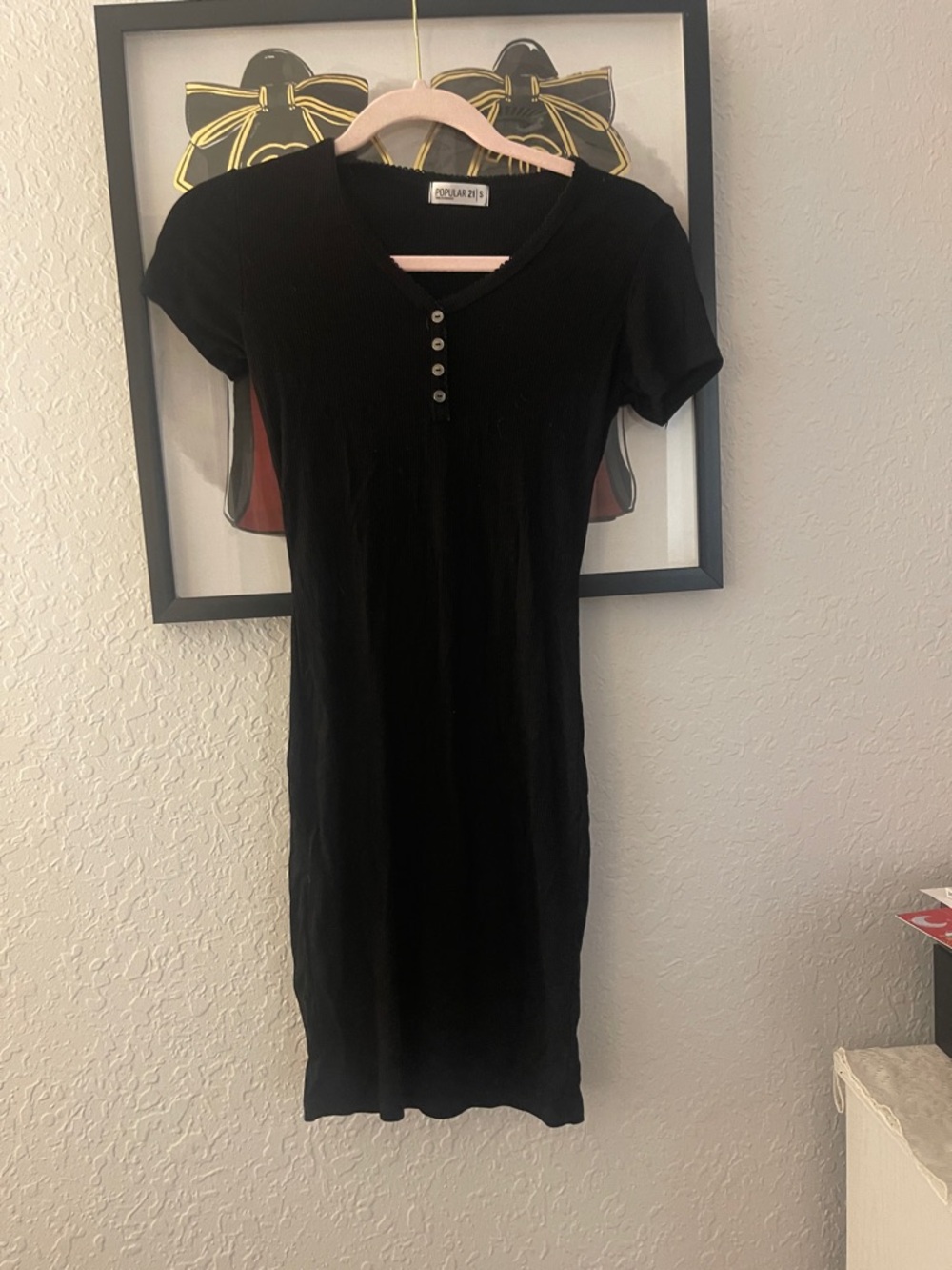 Black Short Sleeve Henley Dress